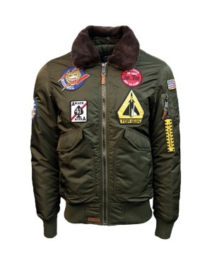 GIUBBINO BOMBER TOP GUN AIR FORCE C/PELLICCIA OLIVE