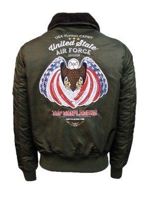 GIUBBINO BOMBER TOP GUN AIR FORCE C/PELLICCIA OLIVE